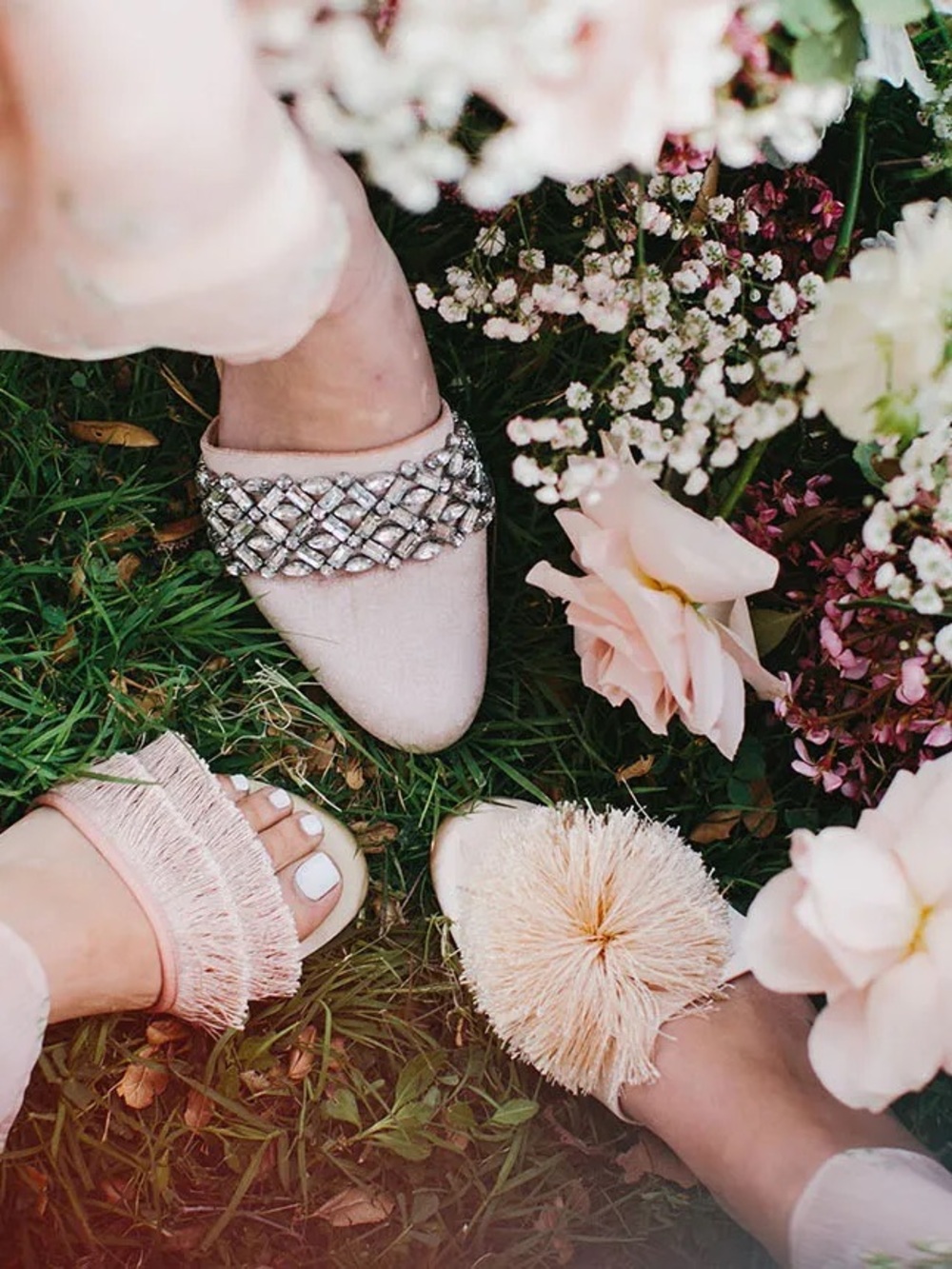 Birdies Blush Pink Embellished Slip-On Mules